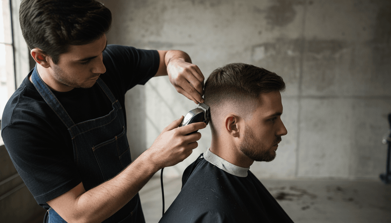 Side profile of a man with a fresh fade haircut