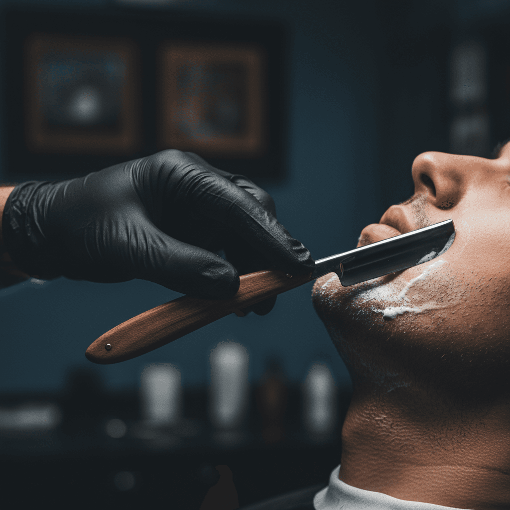Barber using a straight razor for a precise shave