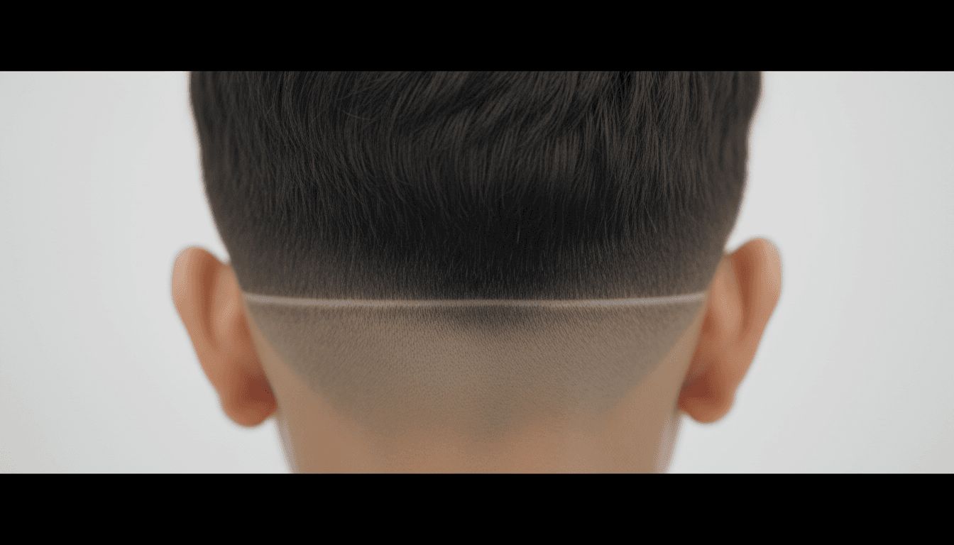 Close-up of a child's freshly trimmed neckline with clean fade edges