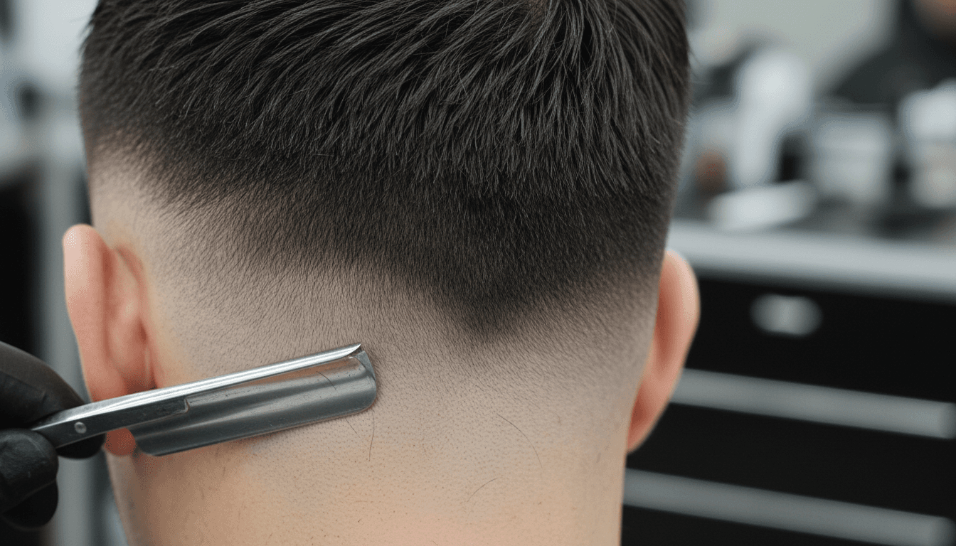 Extreme close-up of a skin fade on the back of a man's neck