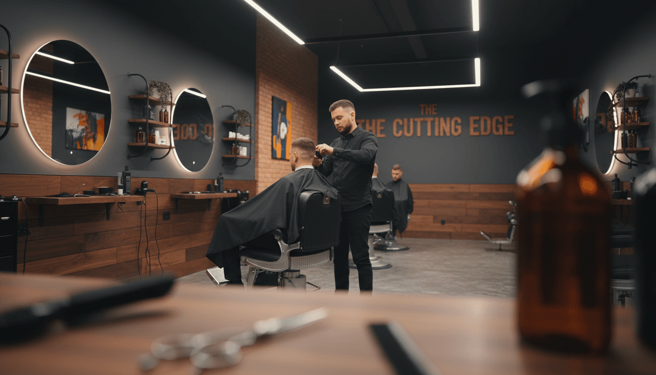 Barber at Excellent Cut Barbershop giving a precise fade to a client in a modern studio