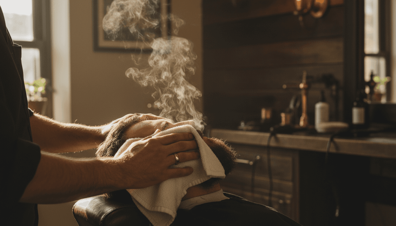 Hot towel treatment being applied to a reclined client
