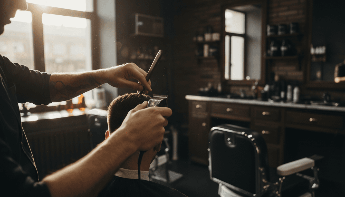 Close-up of barber hands giving a razor-sharp fade